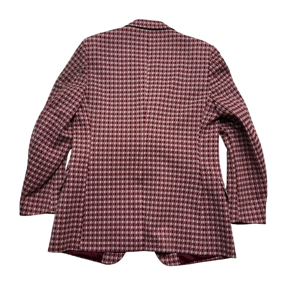 vtg 1970s Towncraft 44L Red White Check Blazer Jacket Sport Coat Knit Retro Wild